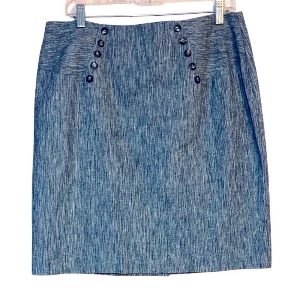BCX Blue Linen Blend Button Accent Pencil Skirt Size 13 Nautical Office Wear